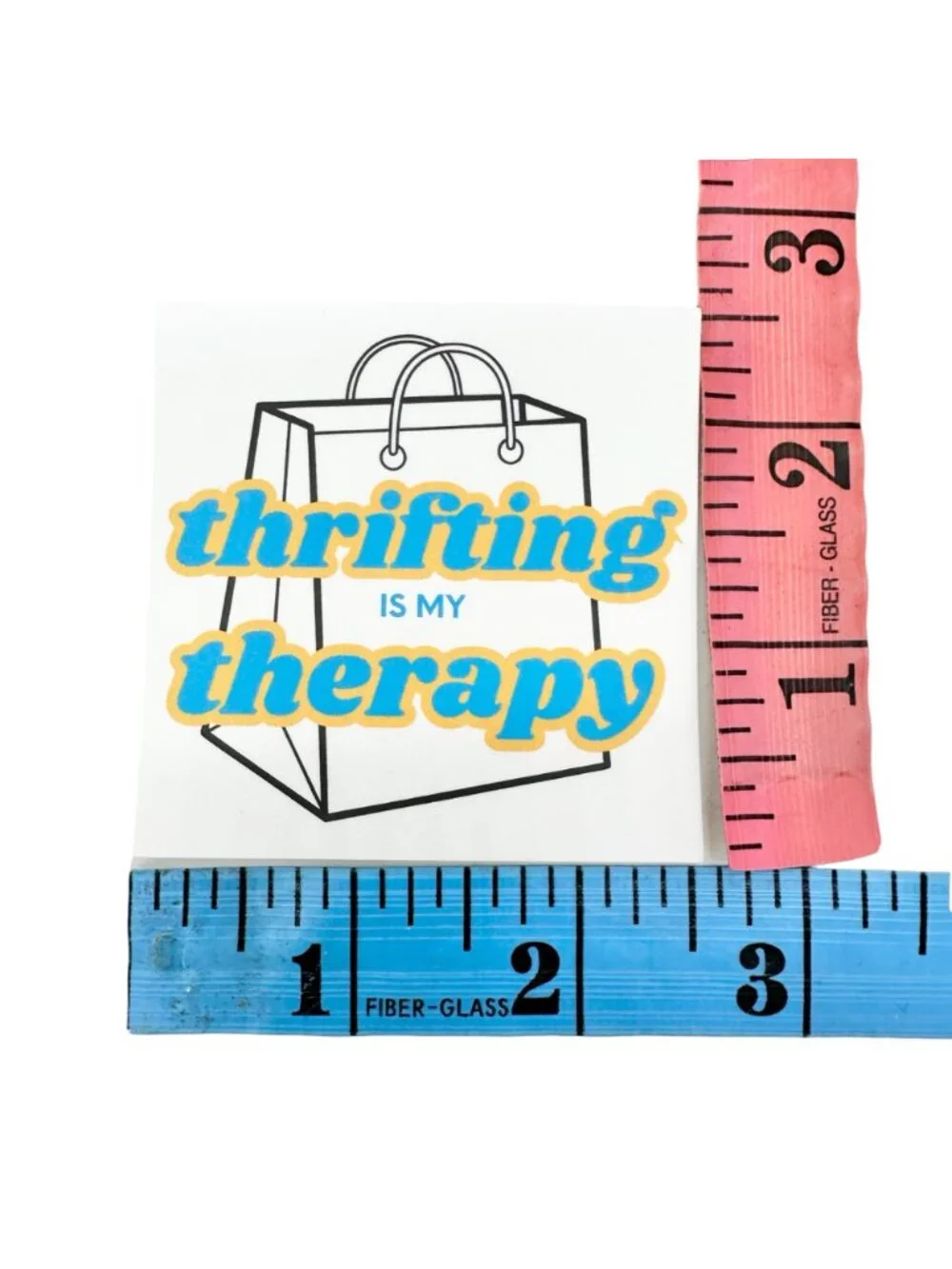 Thrifting Is My Therapy Sticker 2.5-Inch Square White Blue Yellow
